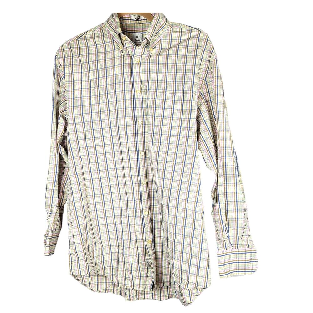 Peter Millar Mens Pastel Plaid Long Sleeve Button Front Business Casual Shirt Md